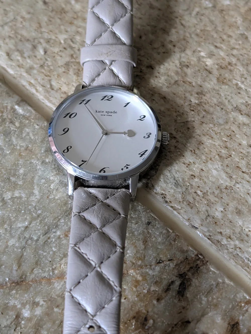 kate spade New York Metro Quilted Taupe Leather Strap Silver-Tone Dial Watch